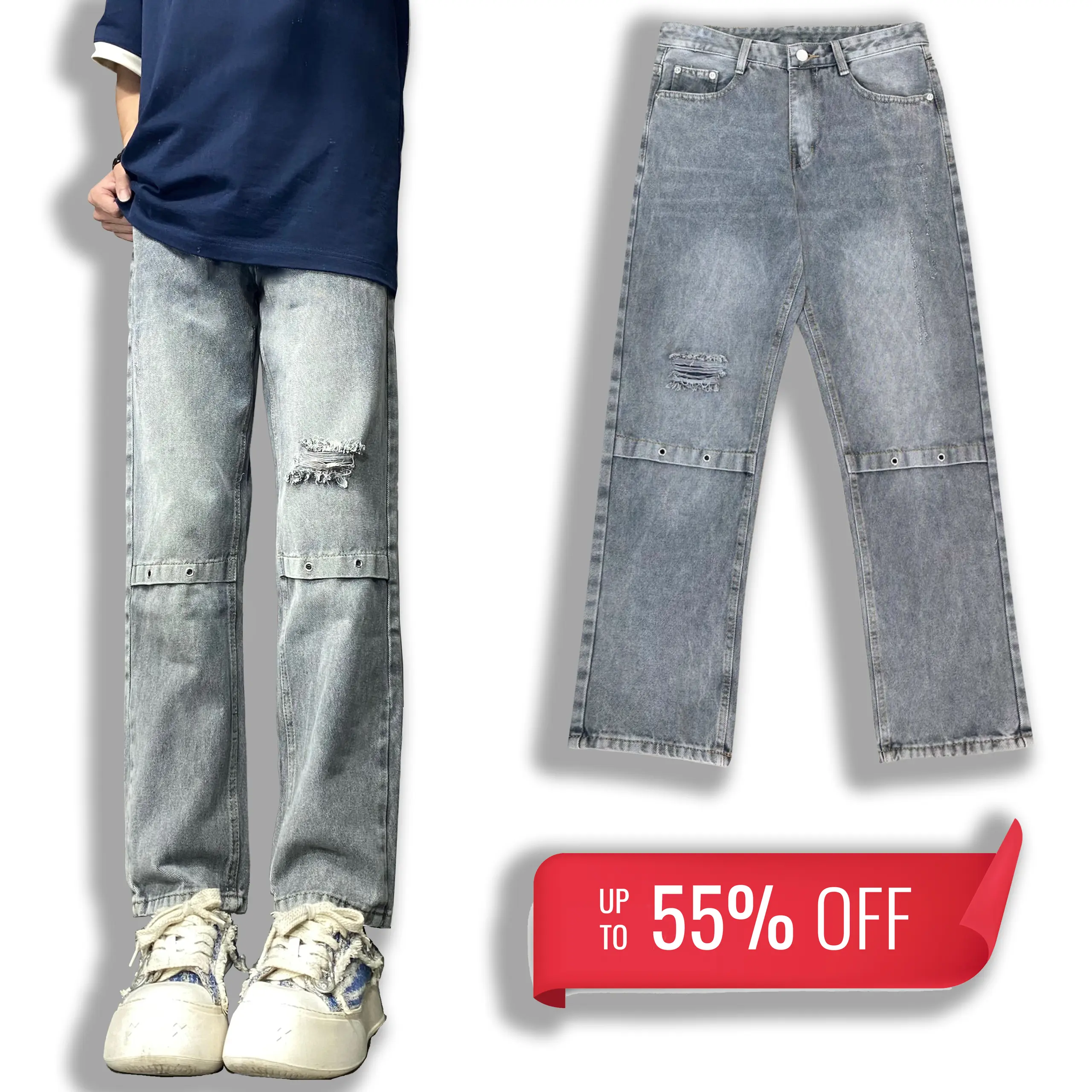 Quần Jean Nam Carolla Form suông, ống rộng phong cách Hàn Quốc, Jean Baggy - Hottrend Menswear Có Túi Pants