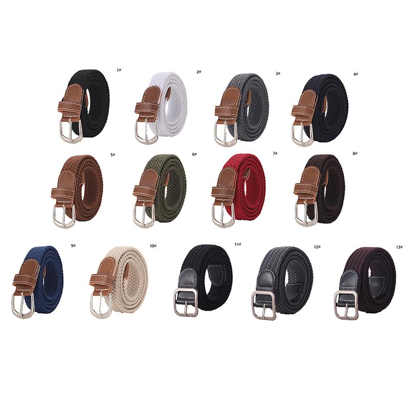 Product Introduction of 1Pc Fashion Belt Woven Canvas Belt Metal Buckle Men Women Elastic Braided Belt Punch Free 25