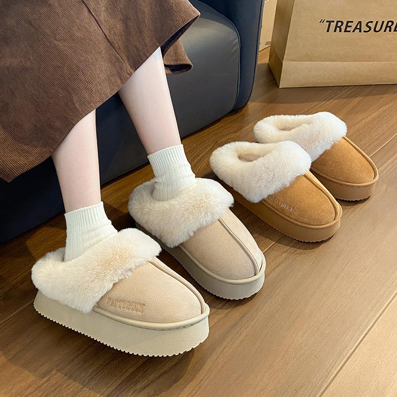 Giày sục lông nữ giá rẻ PATTI DUCK sục lông hở gót nữ đế cao su độn 4cm Women Slipper