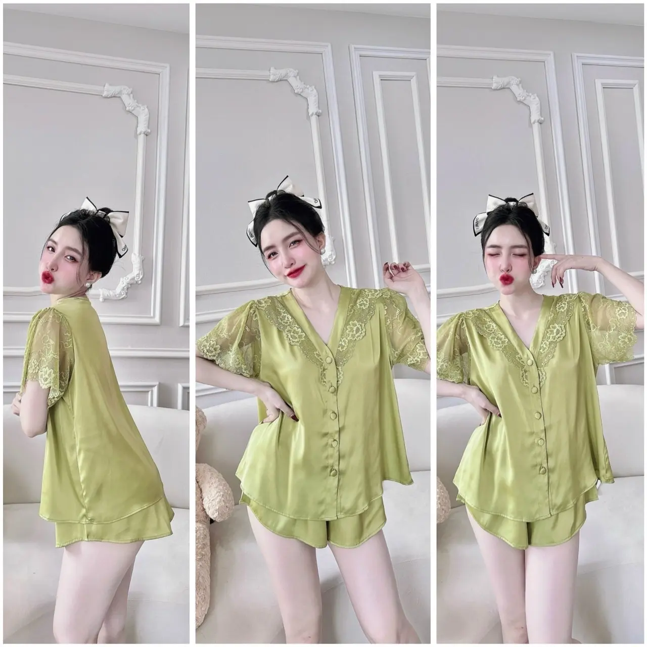 Bộ đùi latin mặc nhà viền ren nút bọc 40-60kg