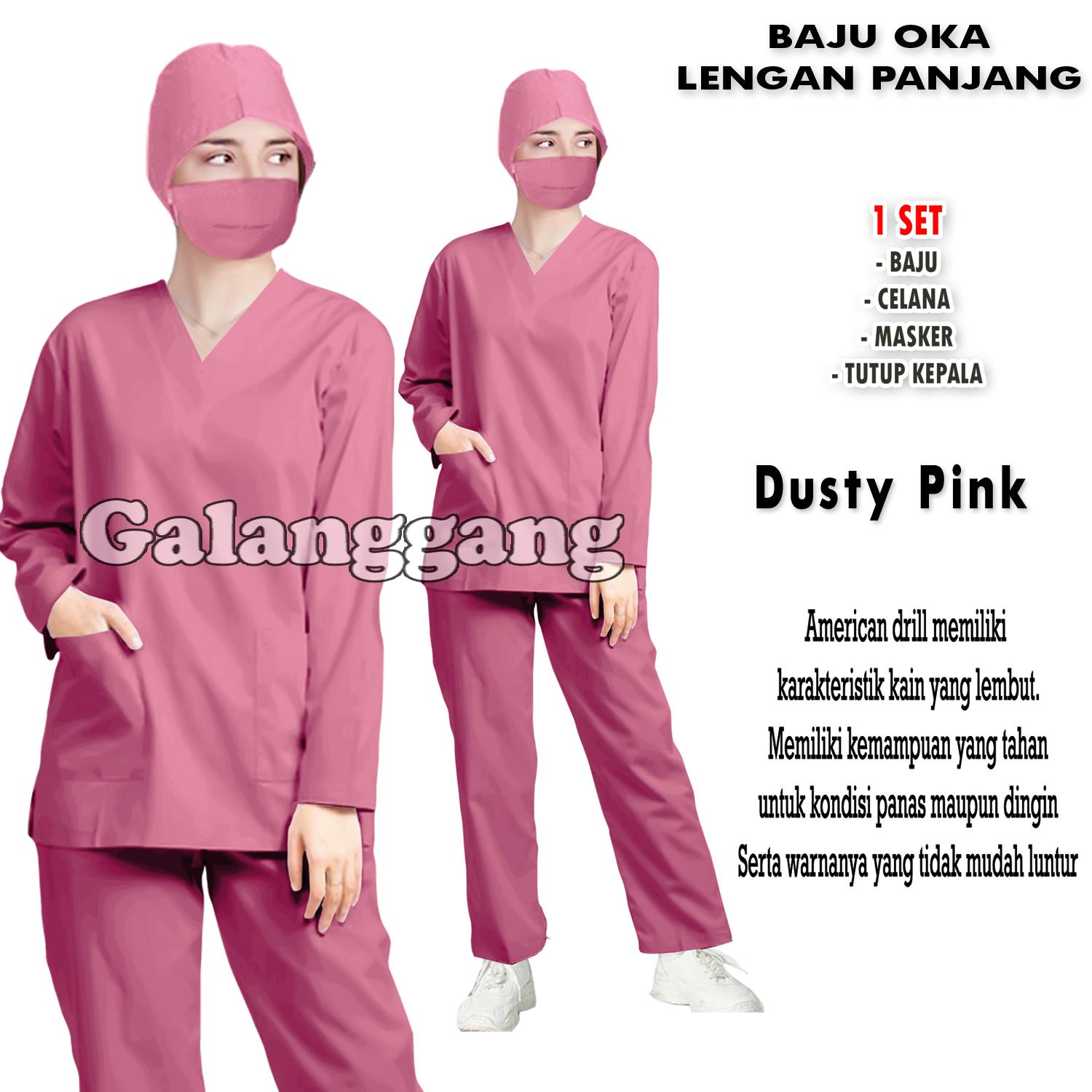 Baju Ok - Baju Oka Lengan Panjang - Scrub Ok - Baju Perawat - Baju Jaga Dokter - Bidan - Bahan American Drill - Model Terbaru dan kekinian Katun Celana