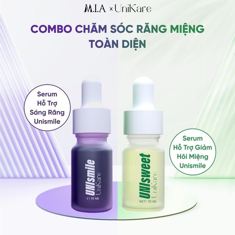 COMBO Chăm Sóc Răng Miệng UNIKIT - Serum Hỗ Trợ Trắng Răng UNIsmile + Serum Hỗ Trợ Cải Thiện Mùi Hôi Miệng UNIsweet - Dung Tích 20ml - Unikare