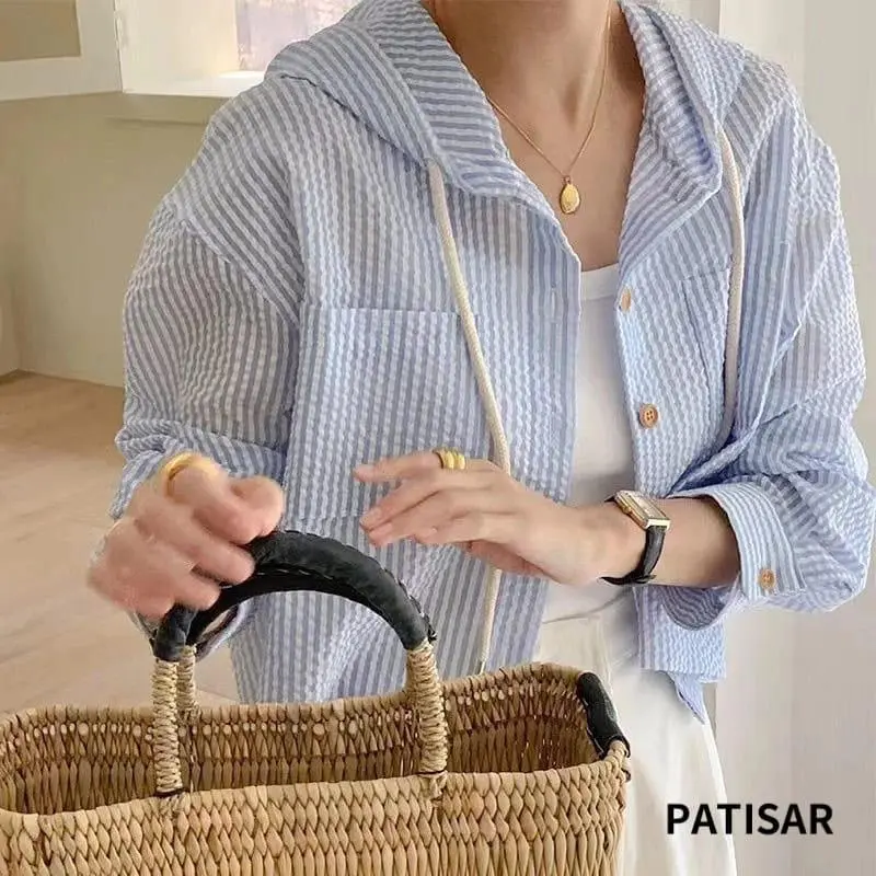 KIWI Kemeja Hoodie Wanita Salur Lengan Panjang 2