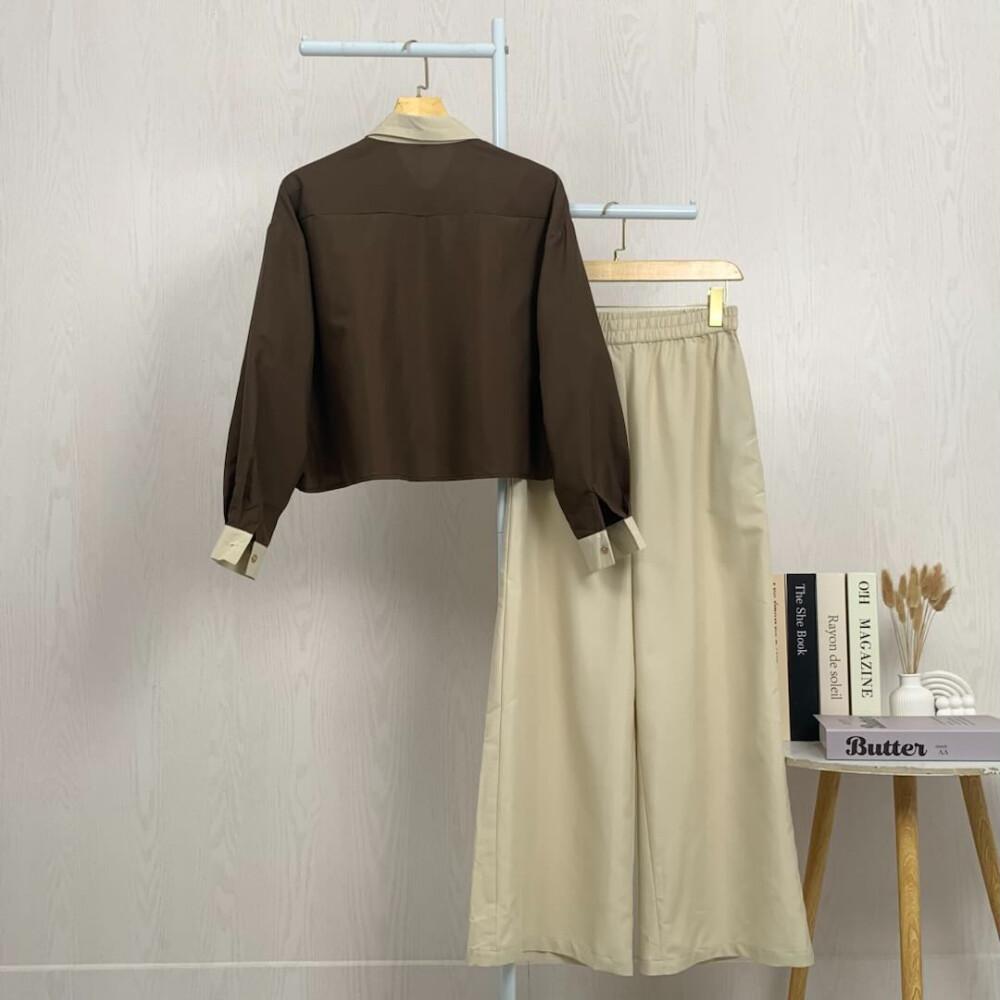 PO40 Asaya Set dua potong atasan + celana longgar warna-warni yang modis dan sederhana