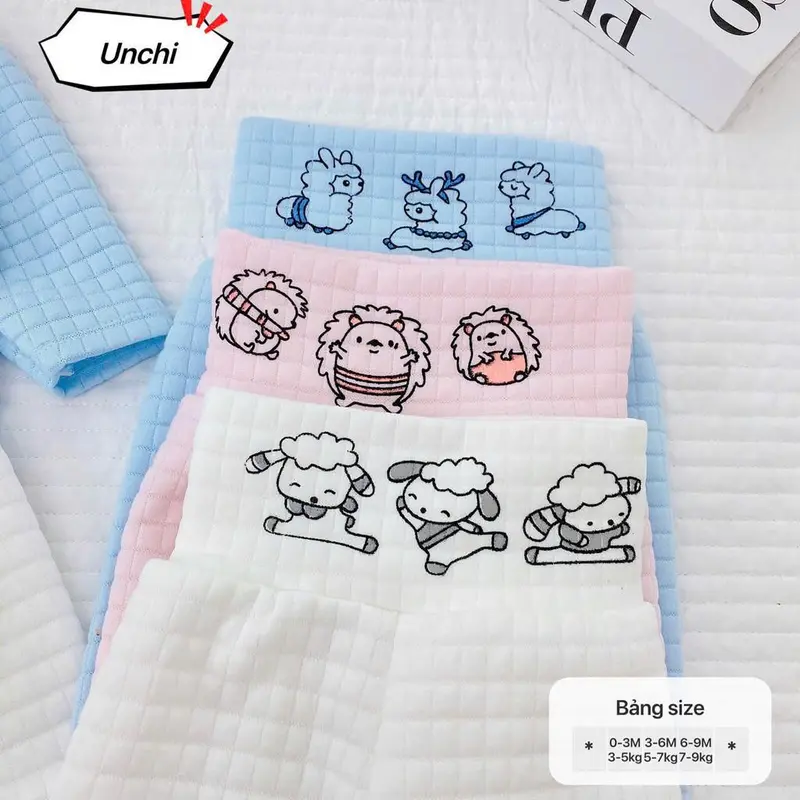 Bộ quần áo trần bông bé trai bé gái sơ sinh Unchi in hình cạp quần chất trần bông dầy ấm giữ nhiệt cho bé 1