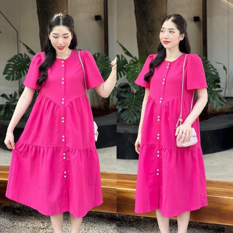 Váy babydoll, Đầm váy bầu Babydoll ba tầng gài cúc from rộng chất Đũi gân Nữ Women Voan Voi Dress 6