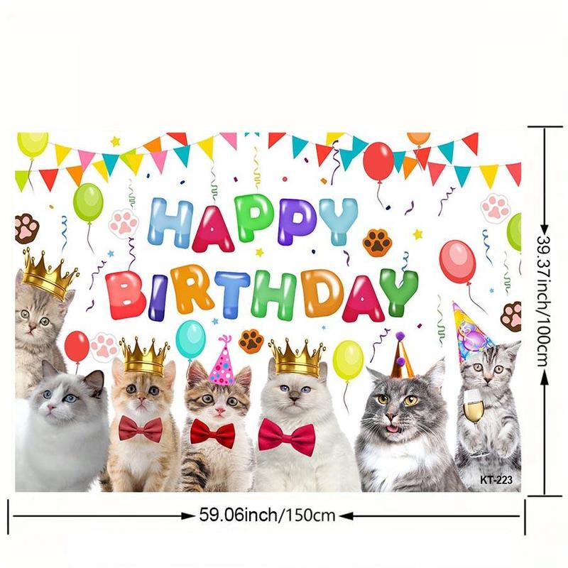 Happy Birthday Cat Pattern Backdrop, Pet Doggy Party Photo Backdrop, Birthday Party Decorations Backdrop, Cake Table Photo Booth Props, Banners 3