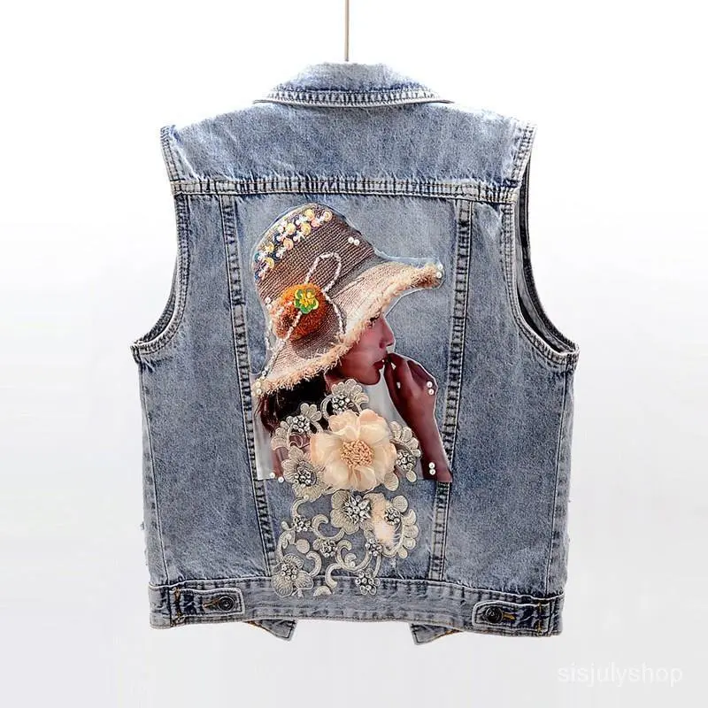 [✅BISA COD] #Sisjuly# Rompi denim wanita / rompi renda wanita versi Korea baru / jaket rompi tanpa lengan bagian pendek wanita
