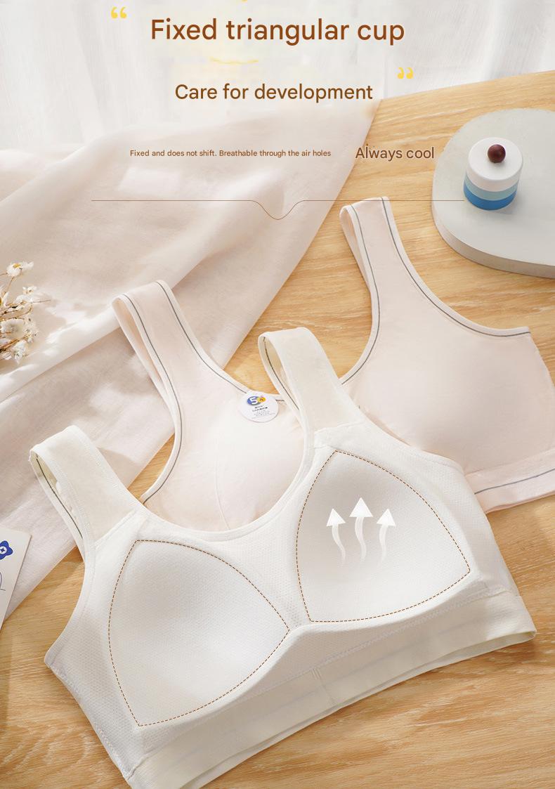 Product Introduction of Seamless broad-shouldered teenage girls undershirt developmental large plus fat comfortable soft anti-bump point without steel ring fixed cup underwear 8