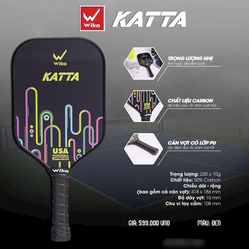 Vợt Pickleball Wika Katta chính hãng giá rẻ tập luyện thi đấu mẫu mới cao cấp dành cho người mới chơi nhẹ bền đẹp xịn tốt cao cấp nam nữ đen xanh carbon