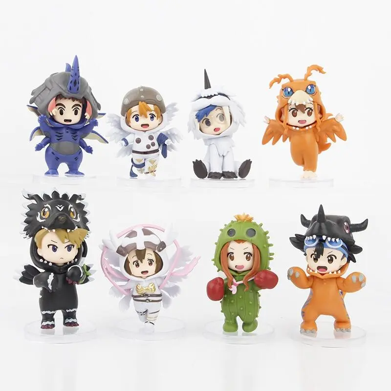 8Pcs/Set 8-10cm Anime Digimon Adventure Suit Yagami Taichi Greymon Angemon Garurumon Angewomon Q Version PVC Action Figures Model Doll Toys