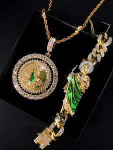 Juego de Joyería Hip Hop, Decoración de Pedrería Collar con dije de Jude y Pulsera de eslabones, Juego de Joyería de Estilo Punk para Hombres y Mujeres, Regalos para Celebraciones Festivas