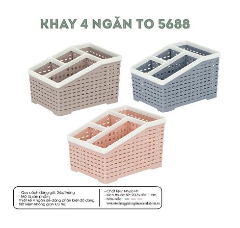 Khay nhựa tiện ích 4 ngăn Việt Nhật 2 size ngăn để bàn đựng bút, đồ dùng đa năng