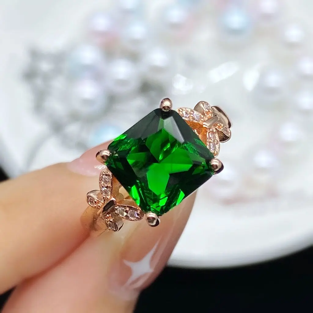 Butterfly Diamond Emerald Rose Gold Titanium Steel Women Fashion Jewelry Wedding Engagement Rings