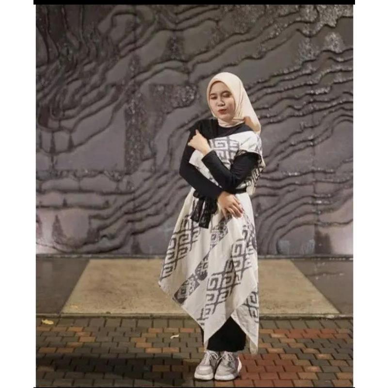 Dress Couple Tenun Lancip WASTRA ASTANAPrewedding Kondangan Polka Dot Setrip Panjang Wanita Setelan  Pasangan 1