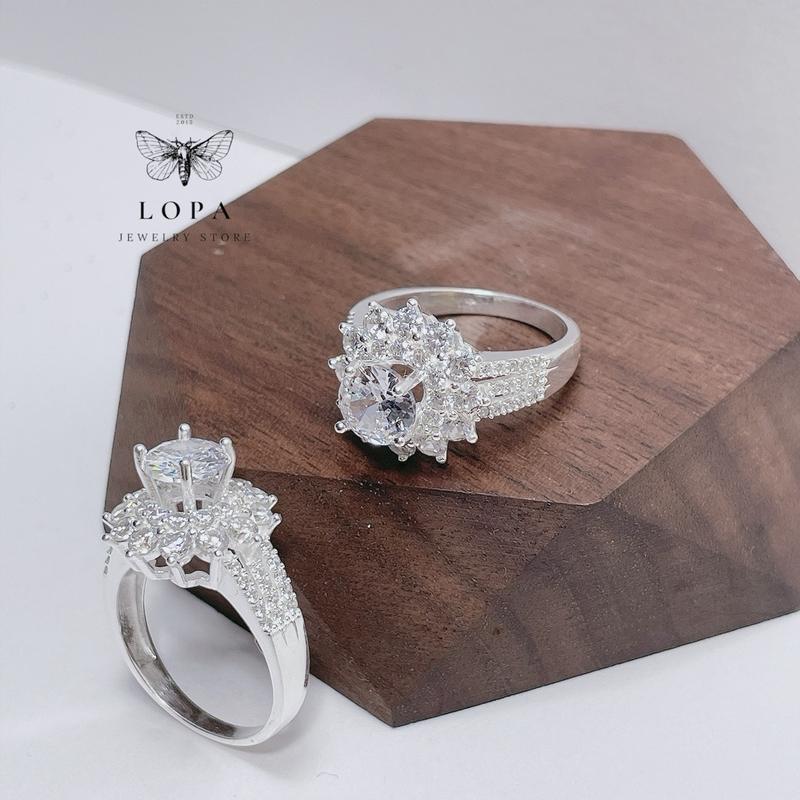 Nhẫn hoa bản to 3 khe bạc ta,bạc LOPA SK101 tinh tế ,woman , thiết kế đính đá full nhẫn sang trọng( Giá 1 chiếc)