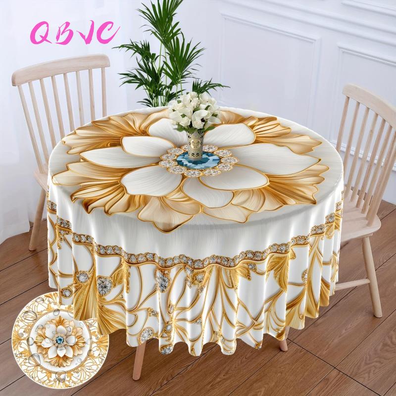 Product Introduction of Khăn trải bàn tròn, in hoa tươi, vải chống thấm nước, đồ Trang Trí nhà cửa 9