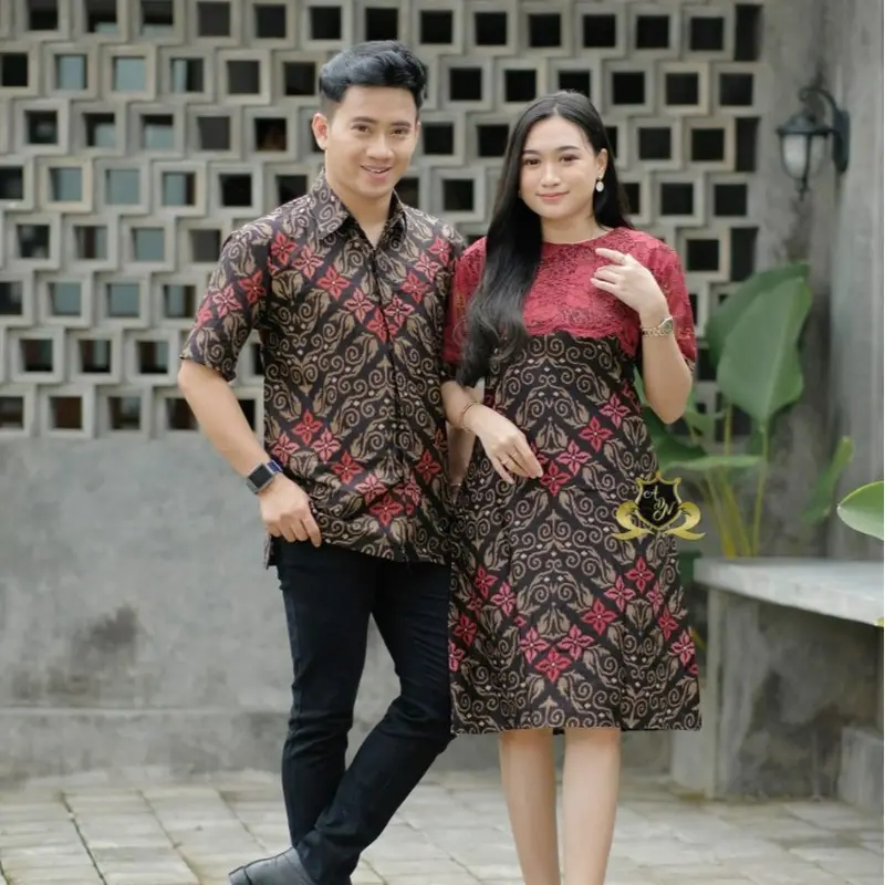 Baju Setcouple Brokat Songket New Dress Brukat dan Kemeja Batik Terbaru / Couple Natal 1