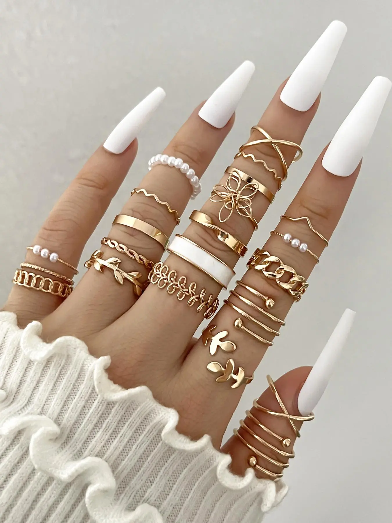 Boho Style Hollow out Flower Design Rings (22pcs), Fashion Accessories for Women & Girls, Retro Jewelry for Party, Daily Clothing Decor, Trendy All-match & Exquisite Jewelry for Birthday Gift