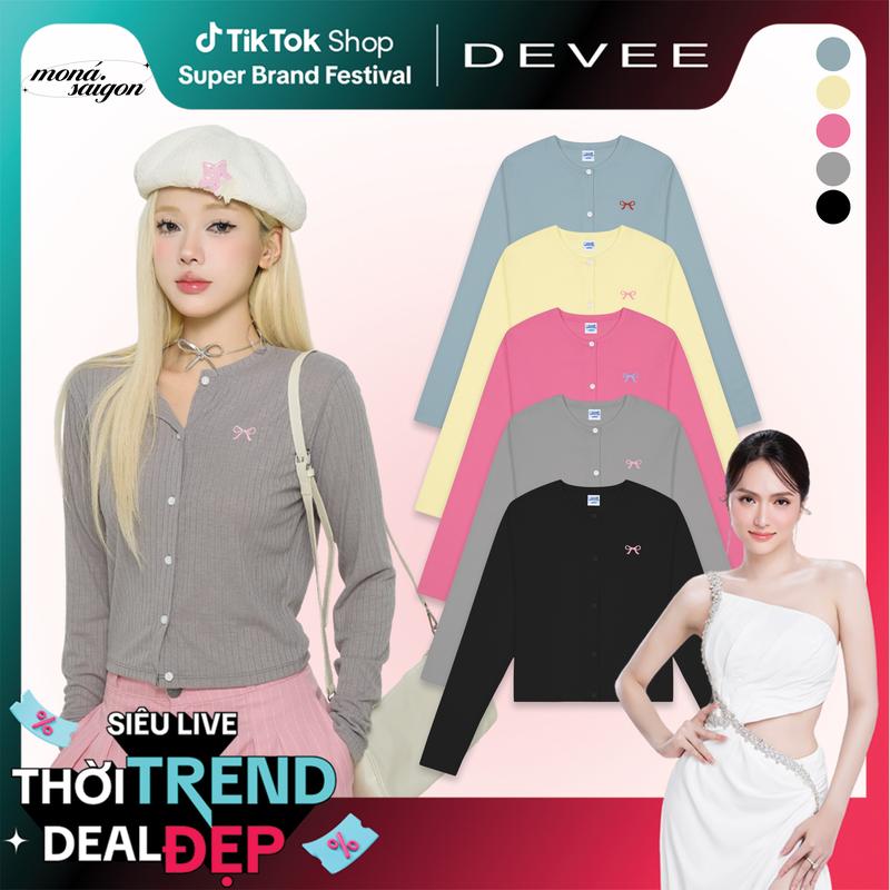 [MONÁ x HƯƠNG GIANG 20.9] Áo khoác cardigan nữ thun cotton Hàn thêu nơ MONÁ - VIVI CARDIGAN