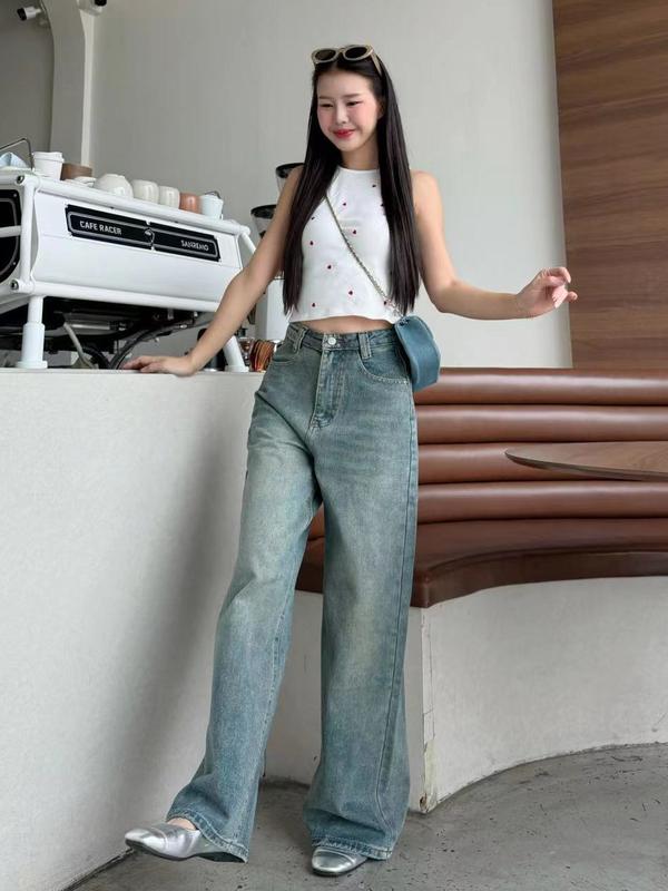 Quần Jean Lisa, Cạp Cao, Ống Lớn, Thoải Mái, Dễ Mặc 2