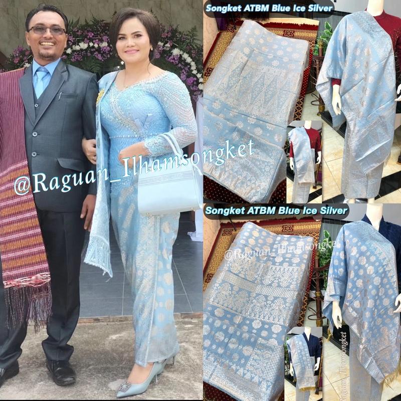 SONGKET ATBM CANTIK MANIS /Blue Ice Silver / songket Tenun Mesin palembang /Songket pengantin 1