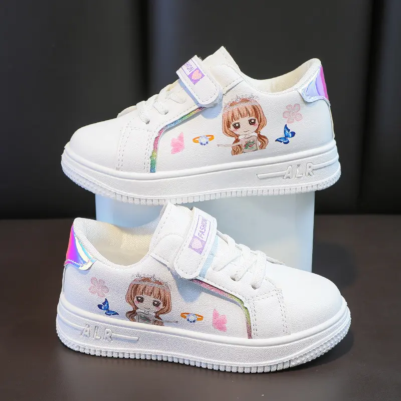 New style of girls' white shoes in March 25, casual princess style new style 3-12-year-old girl Korean style student flat sports shoes