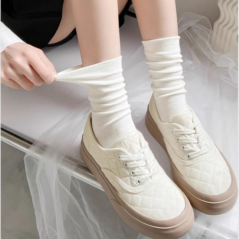 Tất Vớ nam nữ Trơn cao cổ Hàn quốc giữ nhiệt mềm mại 4 mùa Co Dãn, set combo 2 5 10 đôi trắng, đen, be basic cotton dệt kim dày dặn Thấm Hút Mồ Hôi style women ulzzang 3 Màu RANU