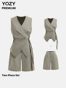 YOZY Two-Piece Set Women's Solid Color Vest & Wide Leg Shorts, Casual Fashion Cozy Outfits for Daily Outdoor Wear, Women Clothes for Summer, Suits