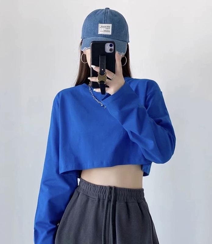 ÁO THUN CROPTOP TAY DÀI TRƠN FORM RỘNG FULL MÀU CHẤT COTTON XINH XẮN TRẺ TRUNG DỄ PHỐI ĐỒ SUM090724 máy có thể giặt được đễ thương Nữ Women giặt bằng nước lạnh tối giản