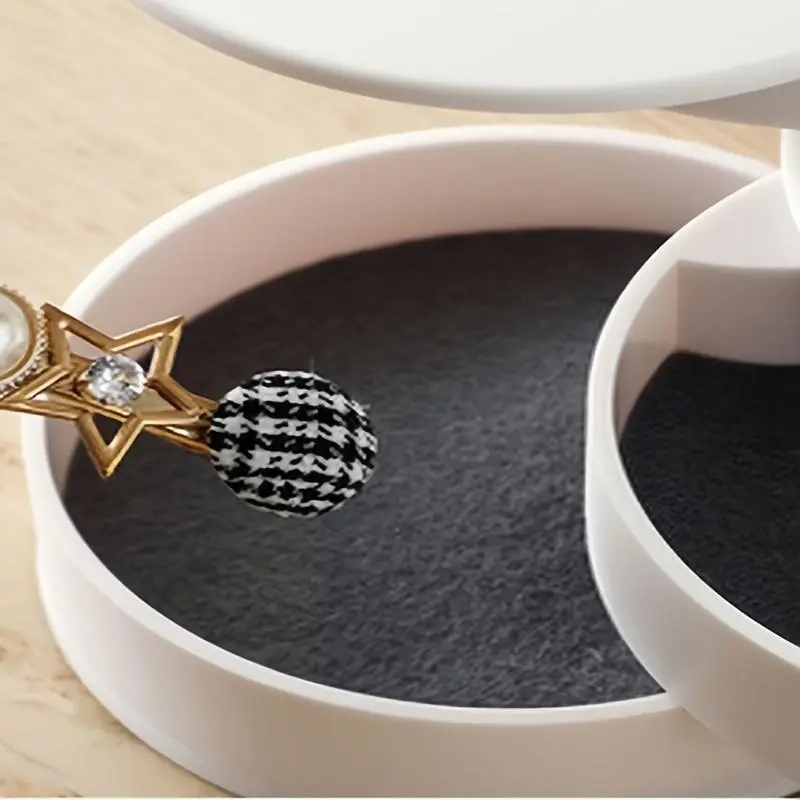 Round Multi-layer Desktop Rotating Jewelry Storage Box, Dust-proof Rotatable Accessories Makeup Organizer with Lid for Dressers for Bedroom, Room Organizer, Sweet Furniture, Dressers Countertop Organizers, Home Decoration, Room Decor, Teenage Girl Gifts 3