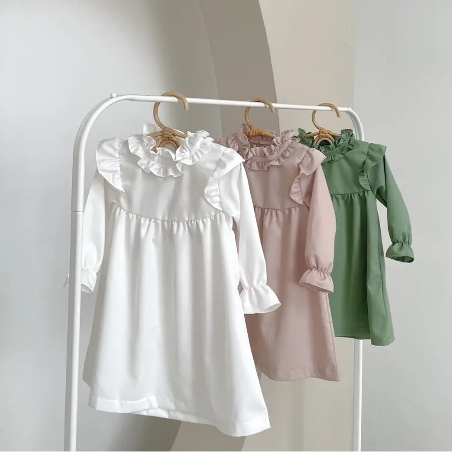 MOONJOY - KIRANA DRESS - dress baju lengan panjang anak perempuan putih hijau cream krem