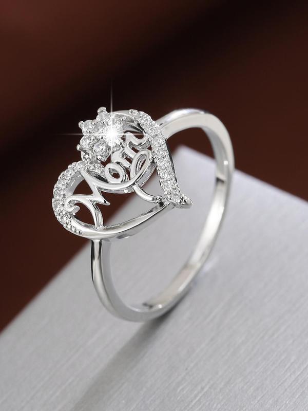 Fashion Letter & Heart Design Rhinestone Decorated Ring, Princess Rings, Fashion Jewelry for Party, Daily Decor, Trendy All-match & Exquisite Jewelry for Birthday Gift, Valentine's Day, Gift, Gifts for Wife 4