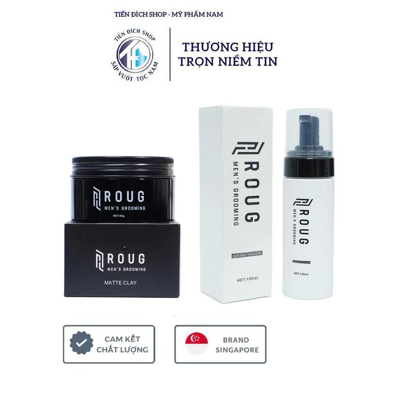 COMBO Sáp vuốt tóc Roug Men's Grooming Matt Clay 90gr màu trắng , Matte Clay 90gr màu đen , Gôm xịt tóc Hair Spray 250ml , Xịt tạo phồng Sea Salt Spray 150ml , Bọt tạo kiểu Mousse 150ml chính hãng  Singapore Chăm Sóc Tóc