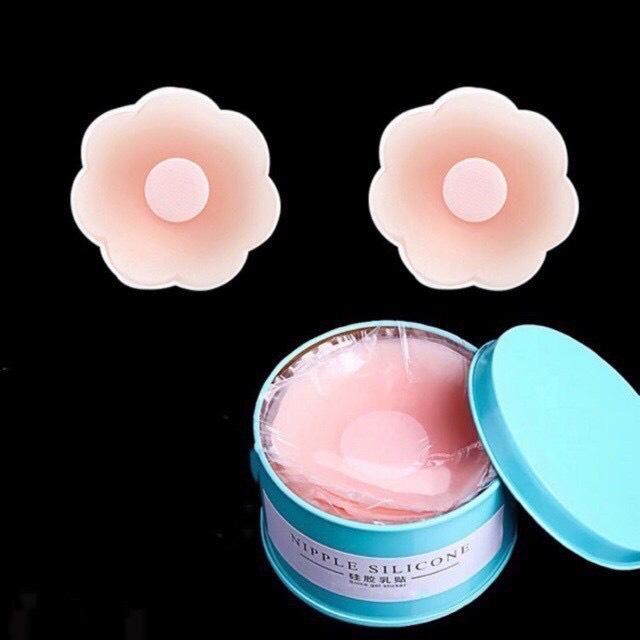  Hộp 10 Miếng Dán Đầu Vú Ti Silicon - Miếng Dán Ngực Nhũ Hoa Chống Dính Voan Kem Nữ Women Voi Bra 