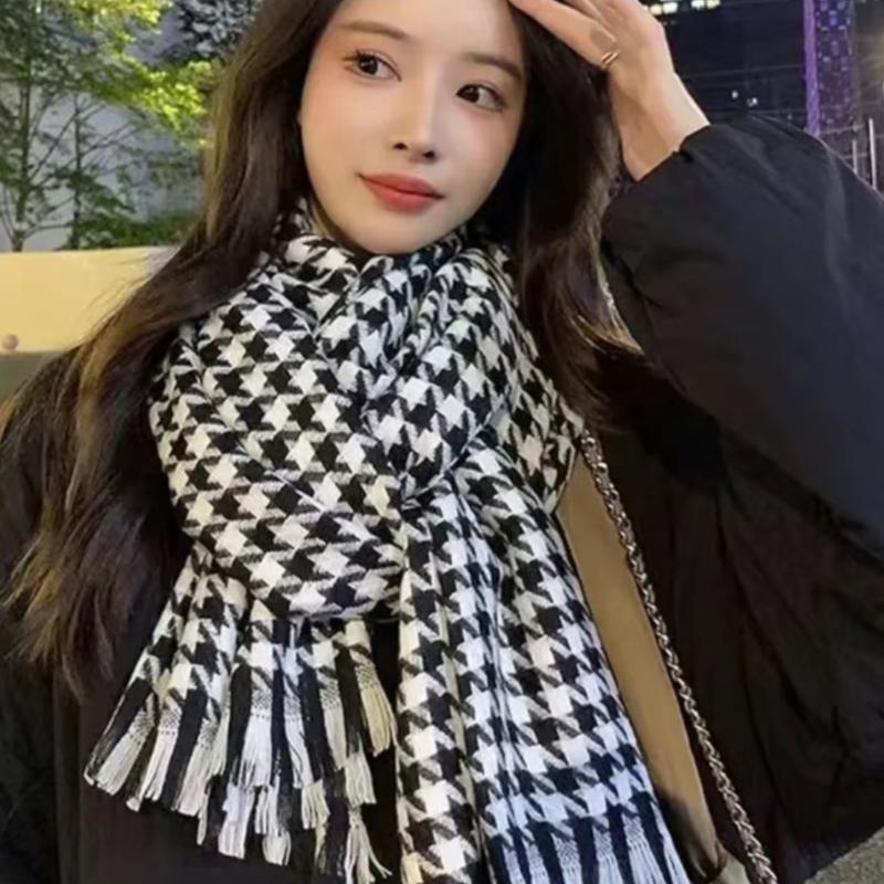 Khăn choàng cổ caro họa tiết kẻ sọc đen trắng Unisex nam nữ khăn quàng cổ len Cao Cấp 2 mặt Mùa Đông sang chảnh ấm áp