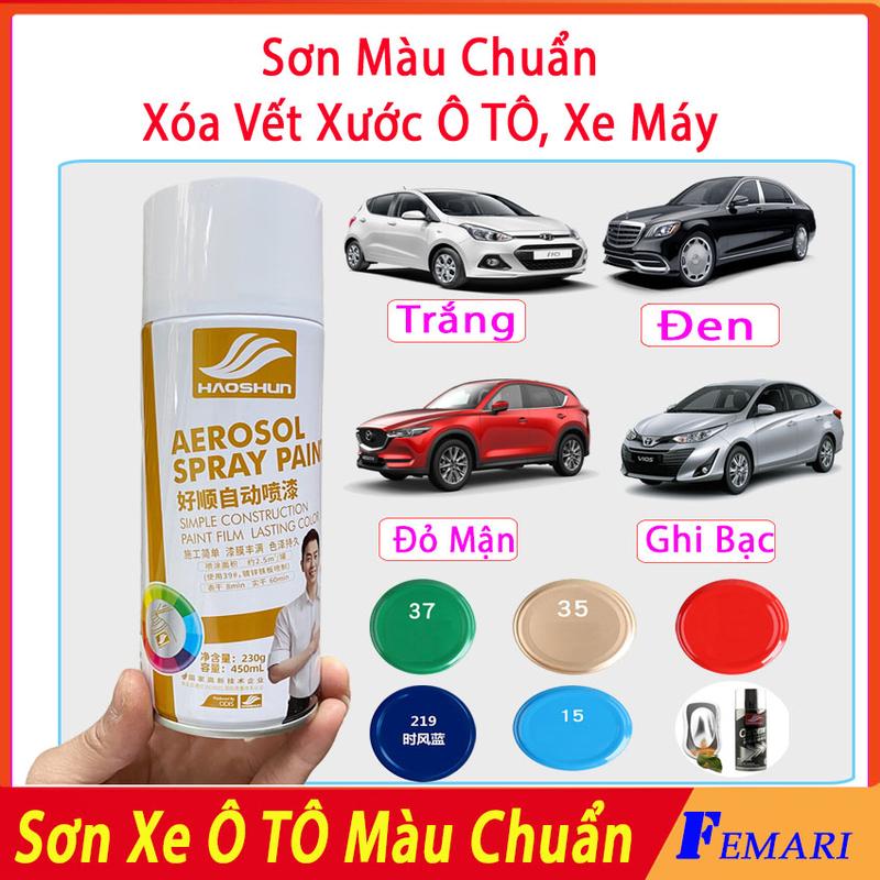 Sơn xóa vết xước xe máy ô tô chuẩn màu - Sơn xịt màu trắng đen đỏ mận, bạc, vàng cát,xanh - Bút xóa xước sơn xe -  HAOSHUN
