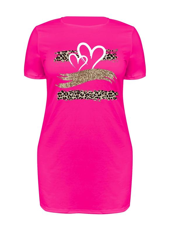 【Plus Size】 Graphic Print Round Neck Dress, Casual Short Sleeve Crew Neck Dress for Summer, Women's Plus Clothing for Daily Wear 8