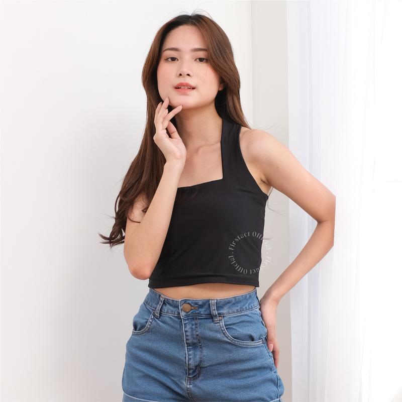 Firstact KARINA HALTER TOP tanktop Wanita Korea Crop Top Korean Halter Tengtop melar panjang  stretch Fit Tank Atasan Cewek 2