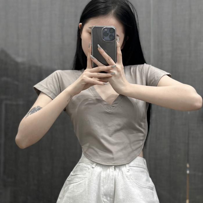 Áo croptop tay hến chất thun thun cotton kiểu dáng basic 2