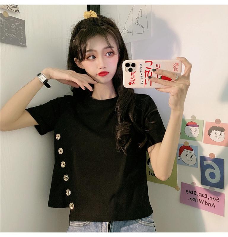 Product Introduction of Women's Short-Sleeved T-shirt 2020 Summer New Fashionable Stylish Ins Trendy Korean Versatile Short Type Design Sense Niche Top 3