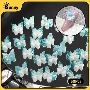 Aksesori Hiasan Kuku 30pcs Glitter Night Glow Biru Motif Kupu-Kupu Mawar Camelia Dekorasi Nail Art