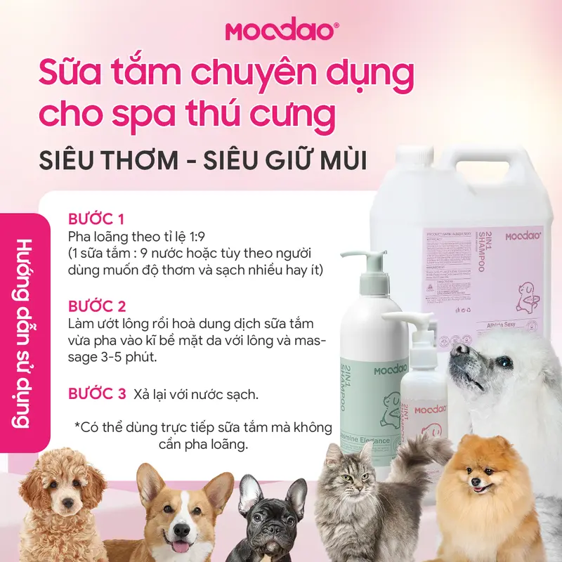 Sữa tắm chuyên dụng spa chó mèo Moodao gội xả 2in1 siêu thơm siêu giữ mùi (100ml) 1