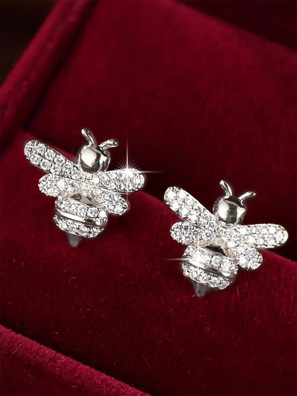 1 Pair Cubic Zirconia Decorated Bee Design Stud Earrings, Fashion Jewelry for Party, Daily Clothing Decor, Trendy All-match & Exquisite Jewelry for Birthday Gift 2
