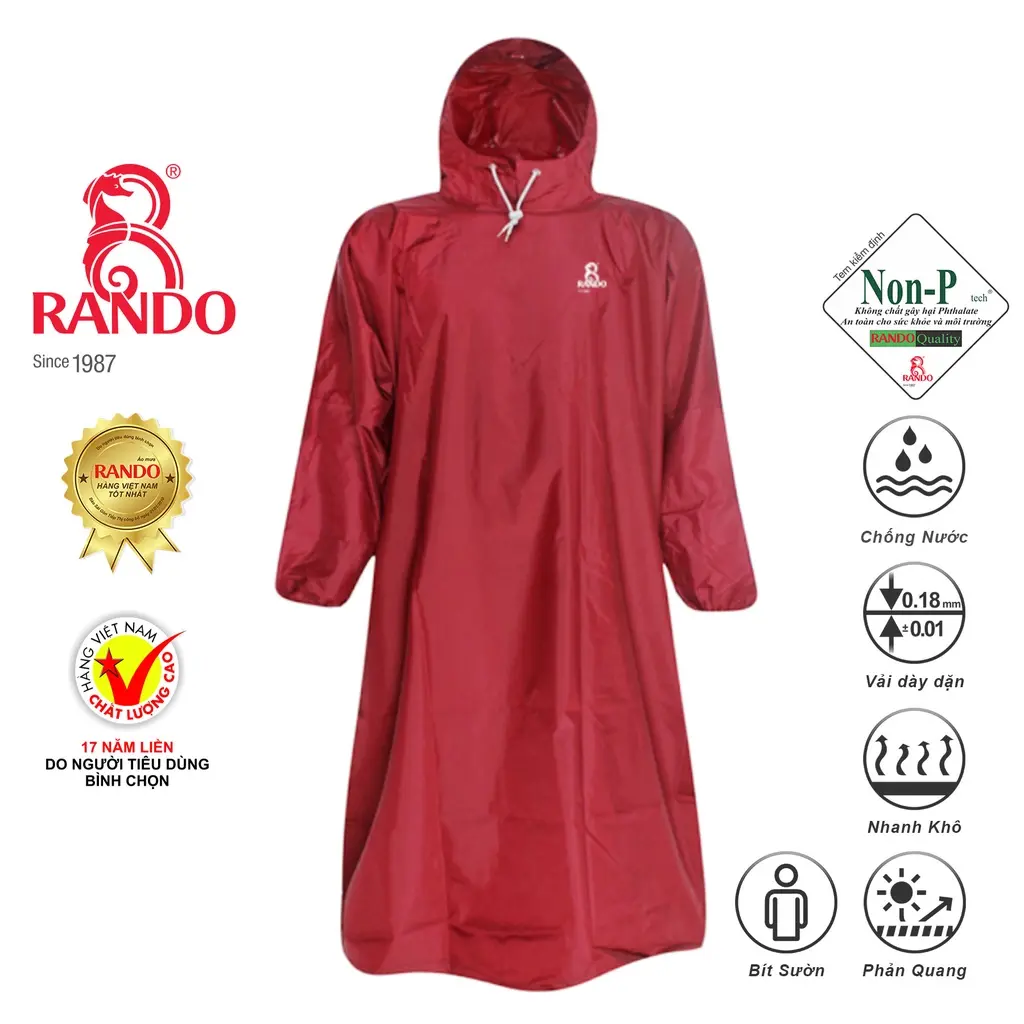 Áo Mưa BISUR Bít 1 Người Trùm Đầu, GIÁ SỈ, RANDO Chính Hãng, Có Phản Quang, Vải Dù Cao Cấp Nhanh Khô, Không Thấm Nước Cao Su Đồng