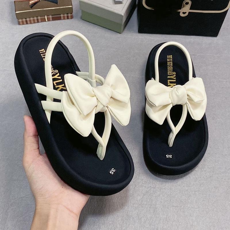 Quai hậu Nữ K05 kẹp ngón đính Nơ to xinh xắn mũi tròn Da mềm êm dễ phối đồ nhẹ chân