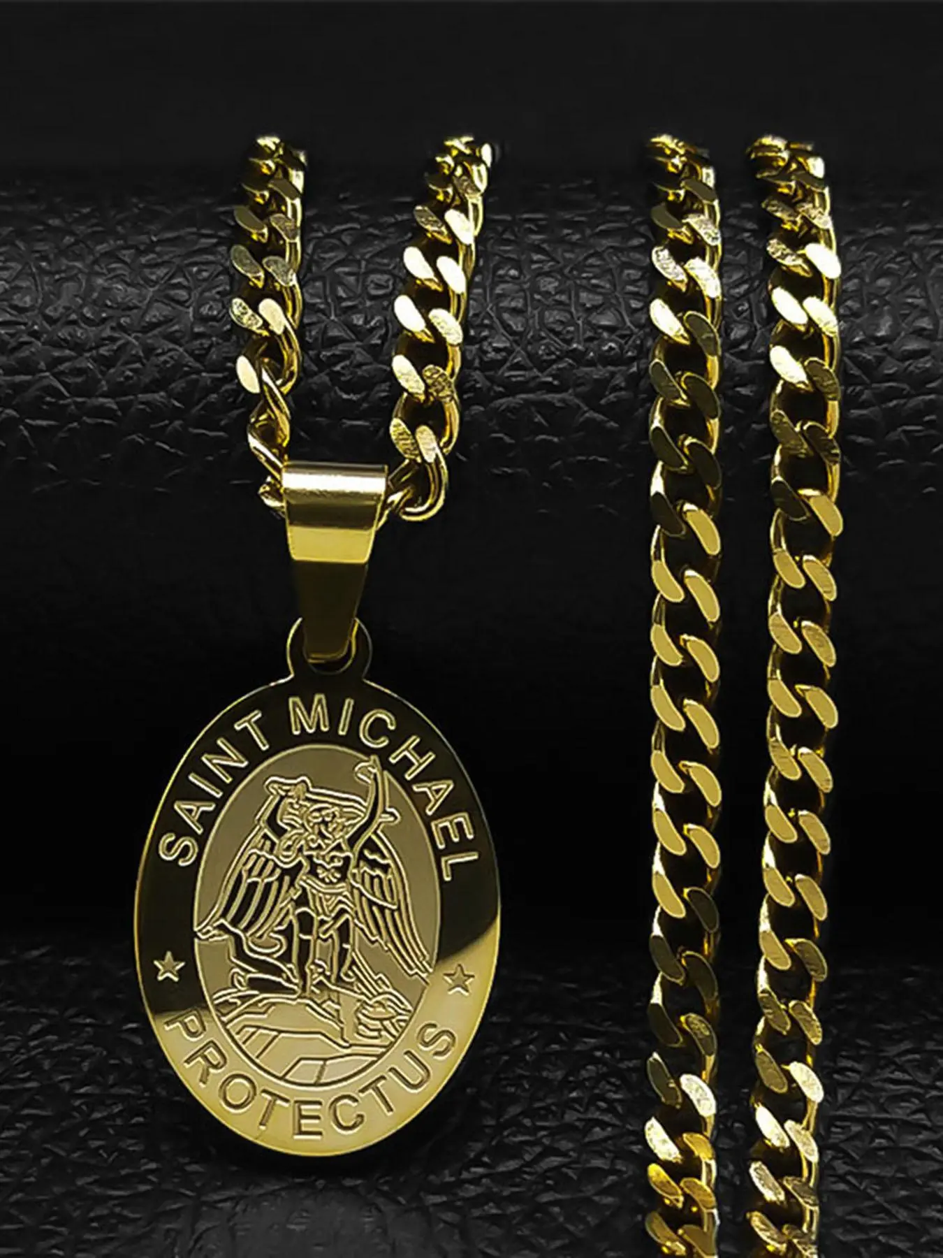 Saint Michael Protect Us Archangel Pendant Necklace for Men & Women, Stainless Steel Jewelry for Party, Daily Clothing Decor, for Gift