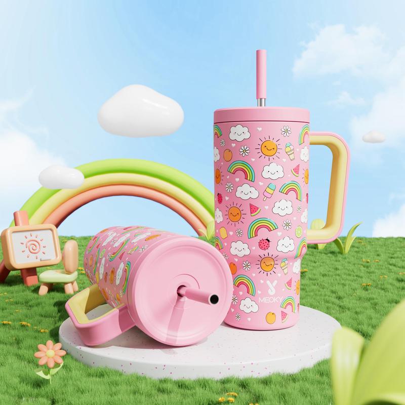 24oz Stainless Steel Vacuum Flask, Leakproof Water Bottle with Straw & Handle, Drinking Cup for Home Office School Car, Drinkware 3