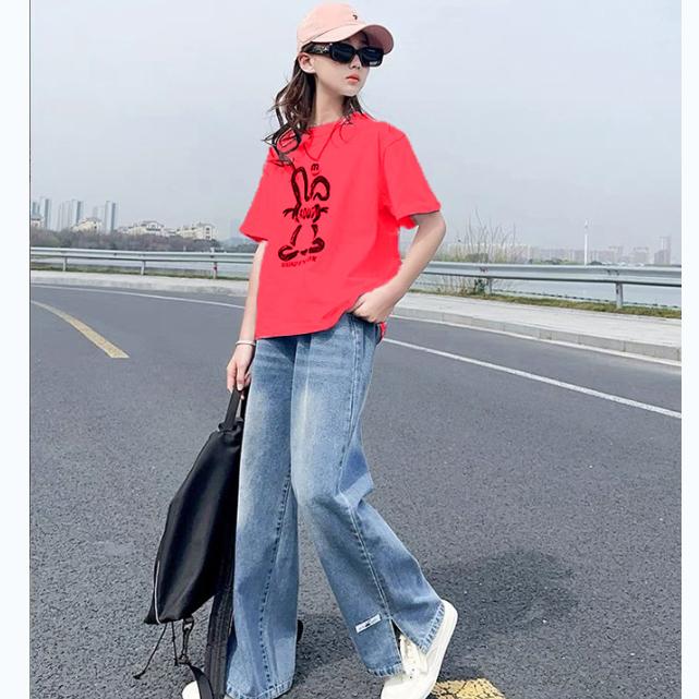 20-50kg - Nado Care Set bộ áo croptop và quần jean ống suông cho bé gái siêu cưng, set bộ áo thun và quần jean suông bé gái(có ảnh thật)