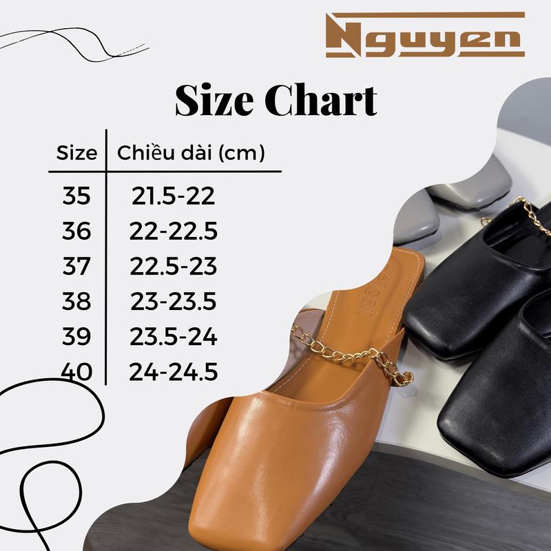 Product Introduction of (Form ngắn tăng size) Giày nữ sục bệt mũi vuông gót vuông trang trí xích vàng  thời trang Nguyễn Gia N139 Shoes DéP 0